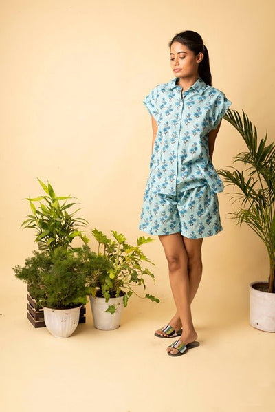 Floral Loungewear Set | Soft Cotton Lounge Wear Shorts & Top – Womens Co - Ord Sets on Brown Living™. SKU: ANT_04. Img 12.
