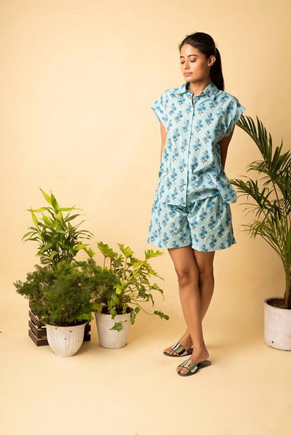 Floral Loungewear Set | Soft Cotton Lounge Wear Shorts & Top – Womens Co - Ord Sets on Brown Living™. SKU: ANT_04. Img 12.
