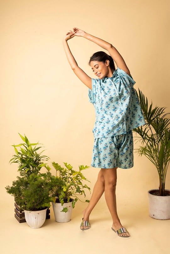 Floral Loungewear Set | Soft Cotton Lounge Wear Shorts & Top – Womens Co - Ord Sets on Brown Living™. SKU: ANT_04. Img 8.