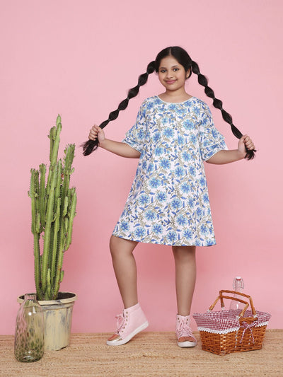 Floral Patterned A - Line Dress For Girls – Kids Frocks & Dresses on Brown Living™. SKU: LB08-01-04. Img 1.