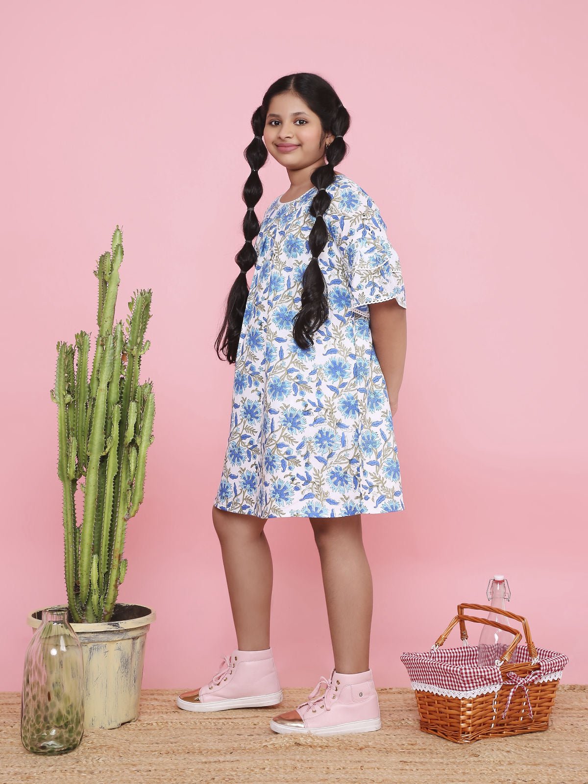Floral Patterned A - Line Dress For Girls – Kids Frocks & Dresses on Brown Living™. SKU: LB08-01-04. Img 2.