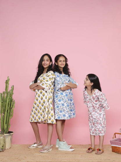 Floral Patterned A - Line Dress For Girls – Kids Frocks & Dresses on Brown Living™. SKU: LB08-01-04. Img 3.