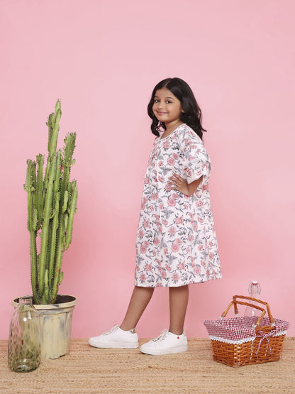 Floral Patterned A - Line Dress For Girls – Kids Frocks & Dresses on Brown Living™. SKU: LB08-02-01. Img 9.