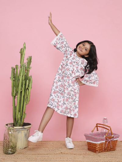 Floral Patterned A - Line Dress For Girls – Kids Frocks & Dresses on Brown Living™. SKU: LB08-02-01. Img 10.