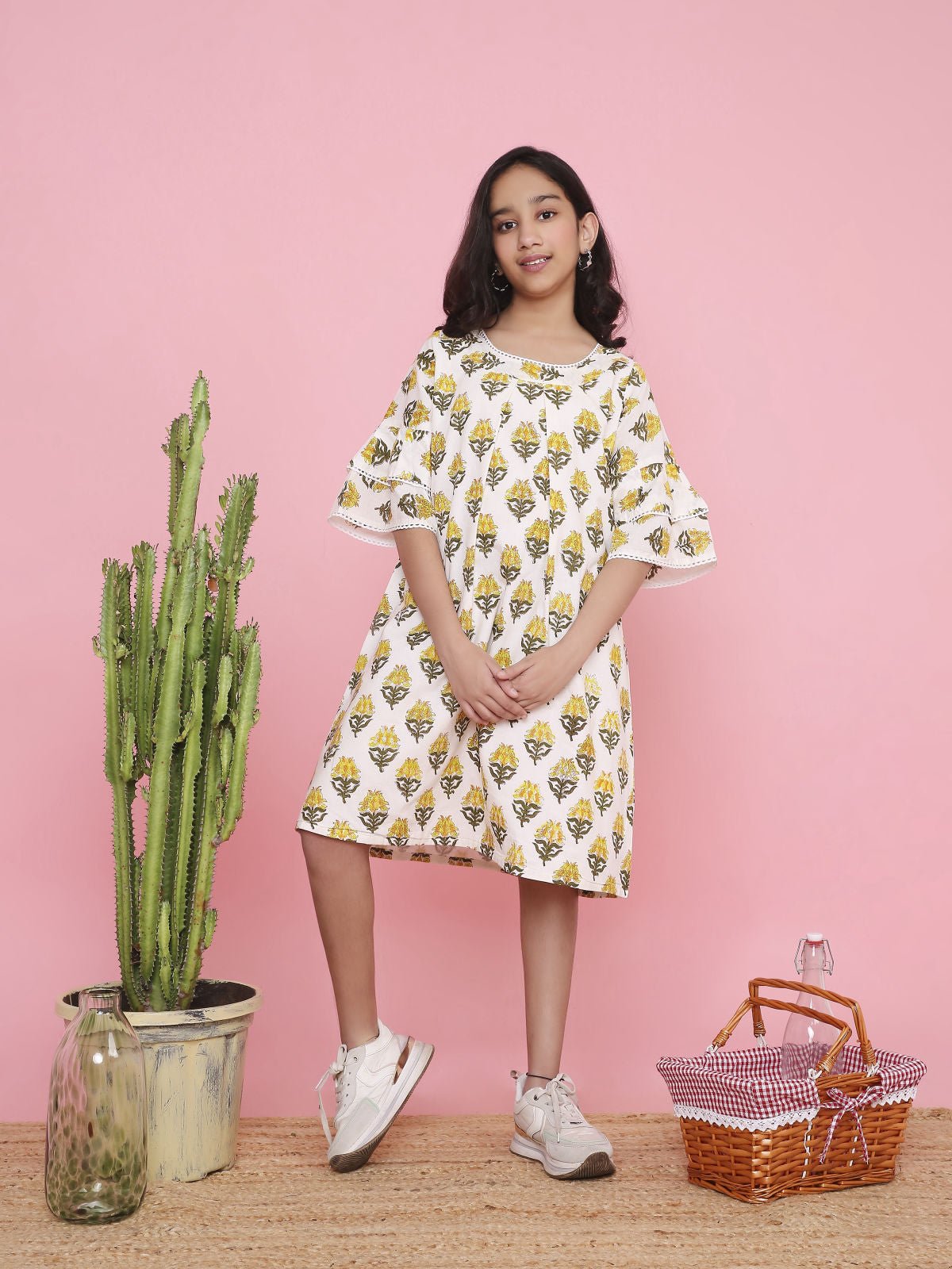 Floral Patterned A - Line Dress For Girls – Kids Frocks & Dresses on Brown Living™. SKU: LB08-03-01. Img 8.