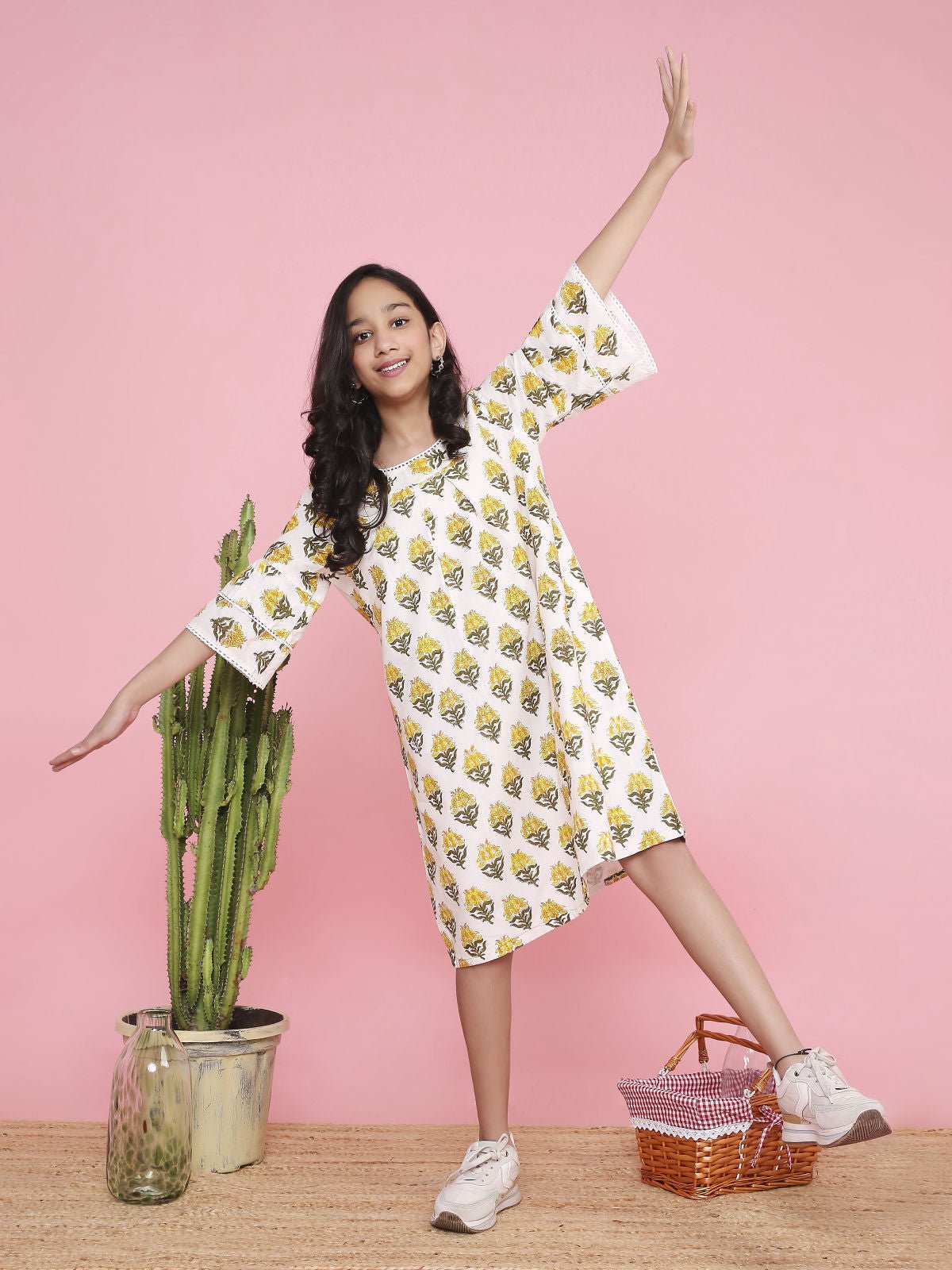 Floral Patterned A - Line Dress For Girls – Kids Frocks & Dresses on Brown Living™. SKU: LB08-03-01. Img 7.