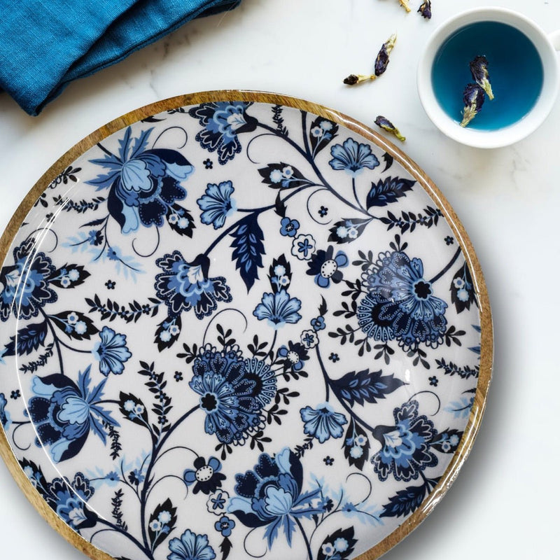 Floral Round Wooden Serving Platter | Verified Sustainable Trays & Platters on Brown Living™