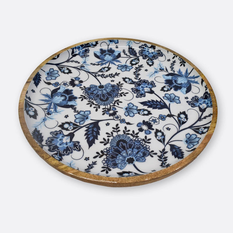 Floral Round Wooden Serving Platter | Verified Sustainable Trays & Platters on Brown Living™