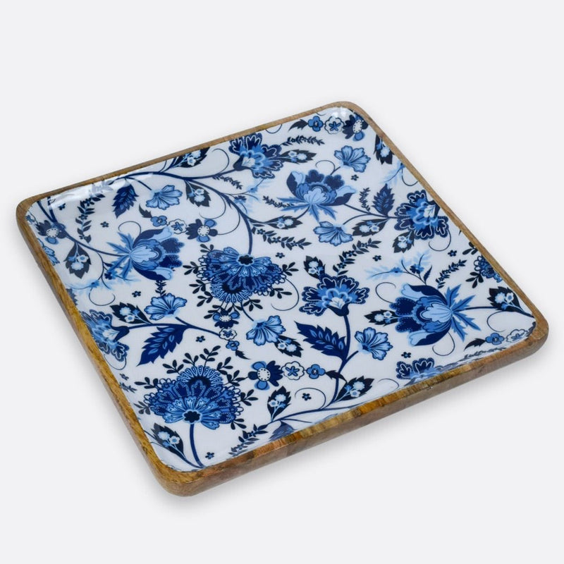 Floral Square Wooden Serving Platter | Verified Sustainable Trays & Platters on Brown Living™