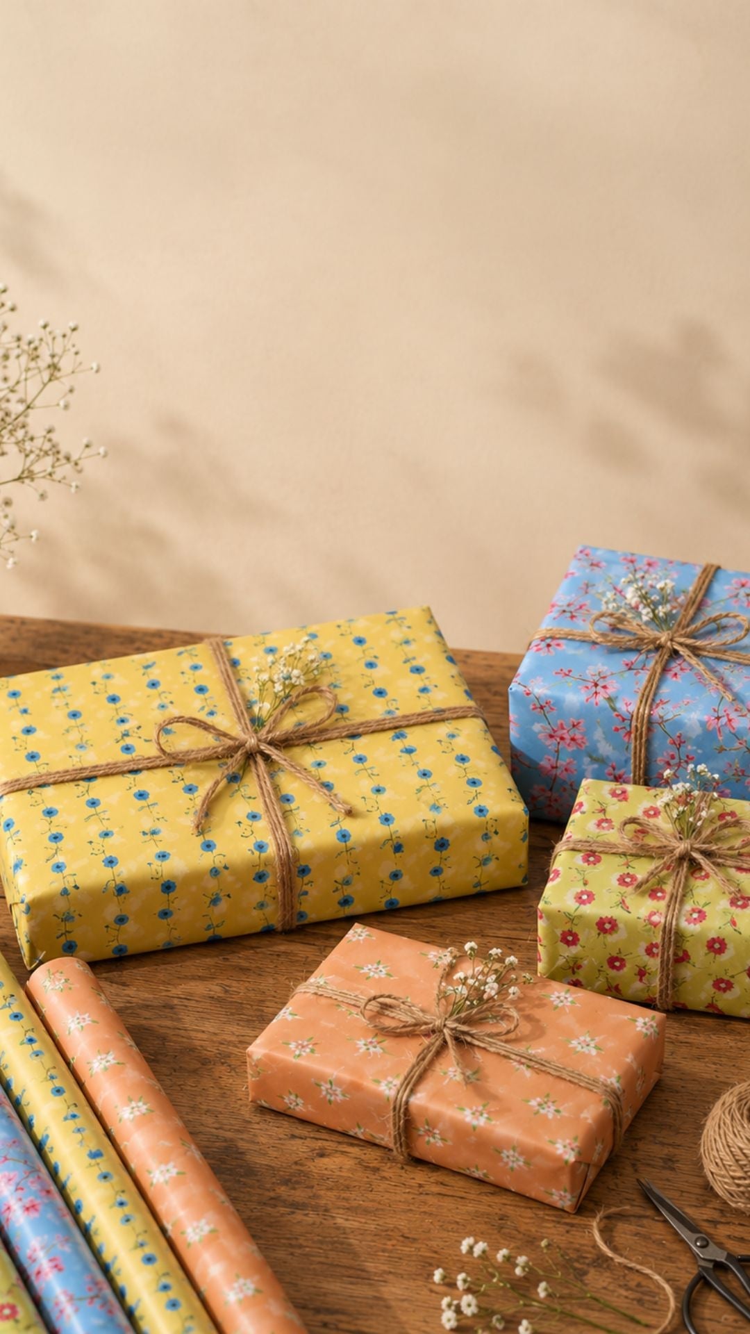 Floral Wrapping Paper Set of 8 | Premium Gift Wrapping Sheets – Wrapping Paper on Brown Living™. SKU: WP01. Img 1.