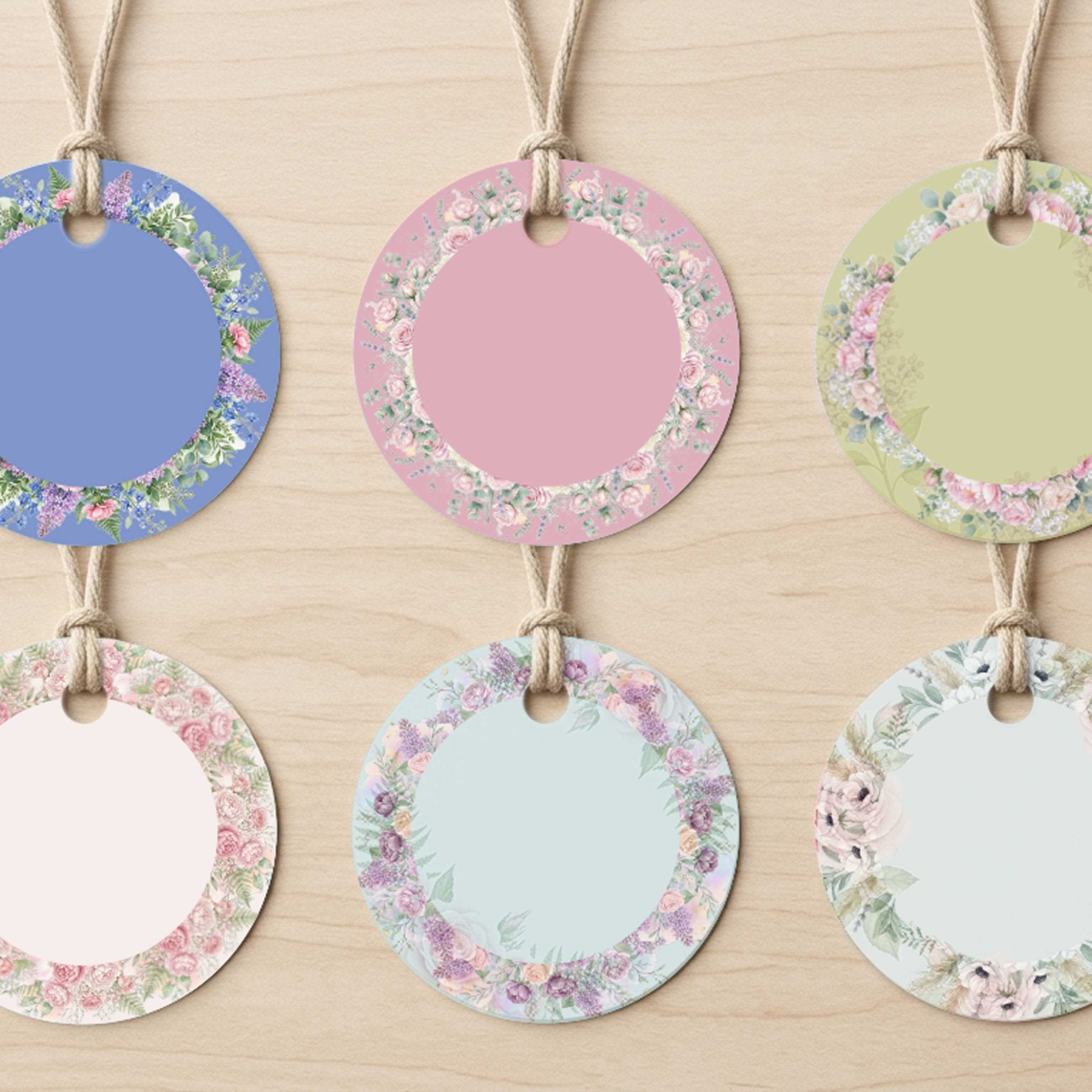 Floral Wreath Note Card Gift Tags | Set of 24 Blank Message Tags – Gift Tags & Labels on Brown Living™. SKU: 27_CA31_FloralTags-2. Img 1.