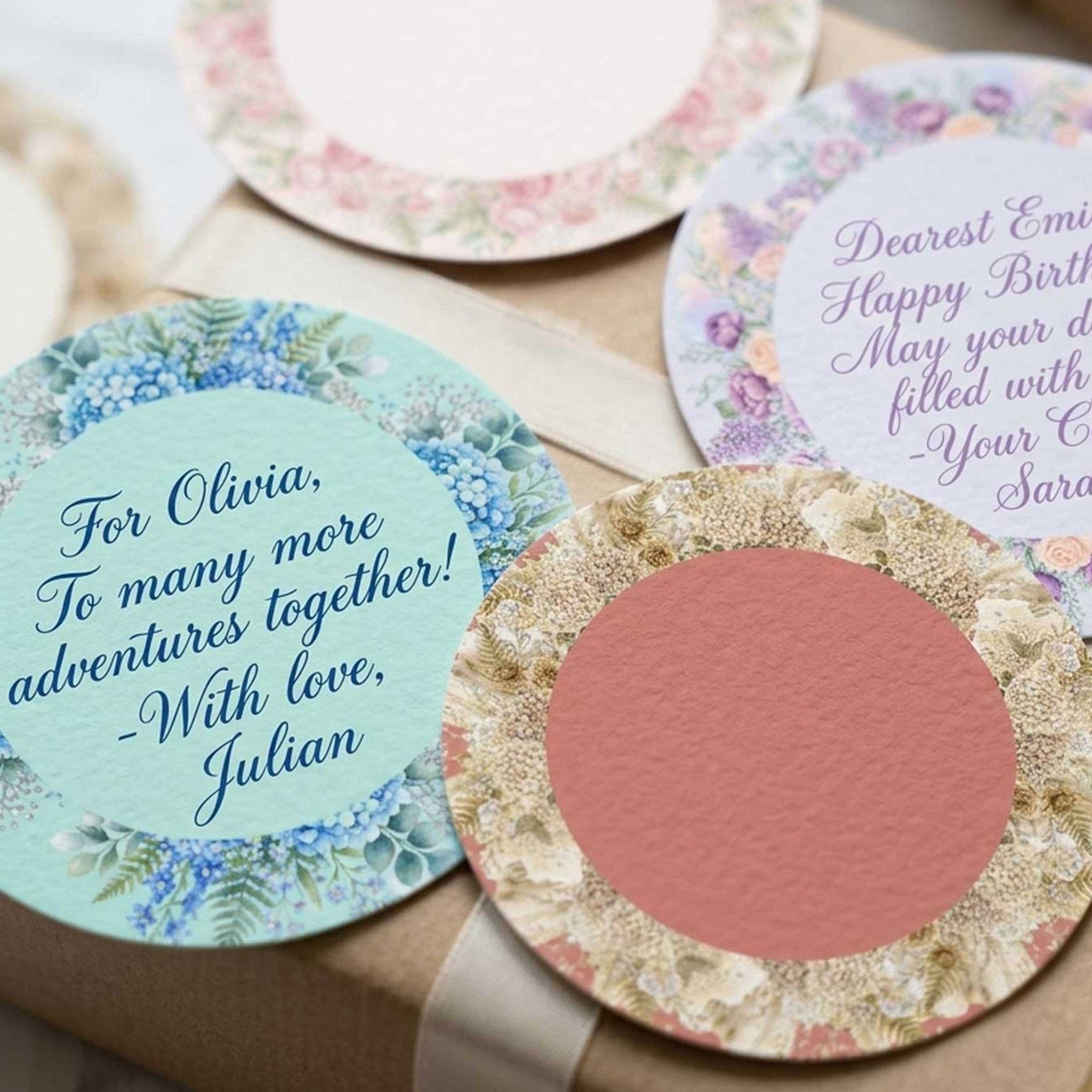 Floral Wreath Note Card Gift Tags | Set of 24 Blank Message Tags – Gift Tags & Labels on Brown Living™. SKU: 27_CA31_FloralTags-2. Img 2.