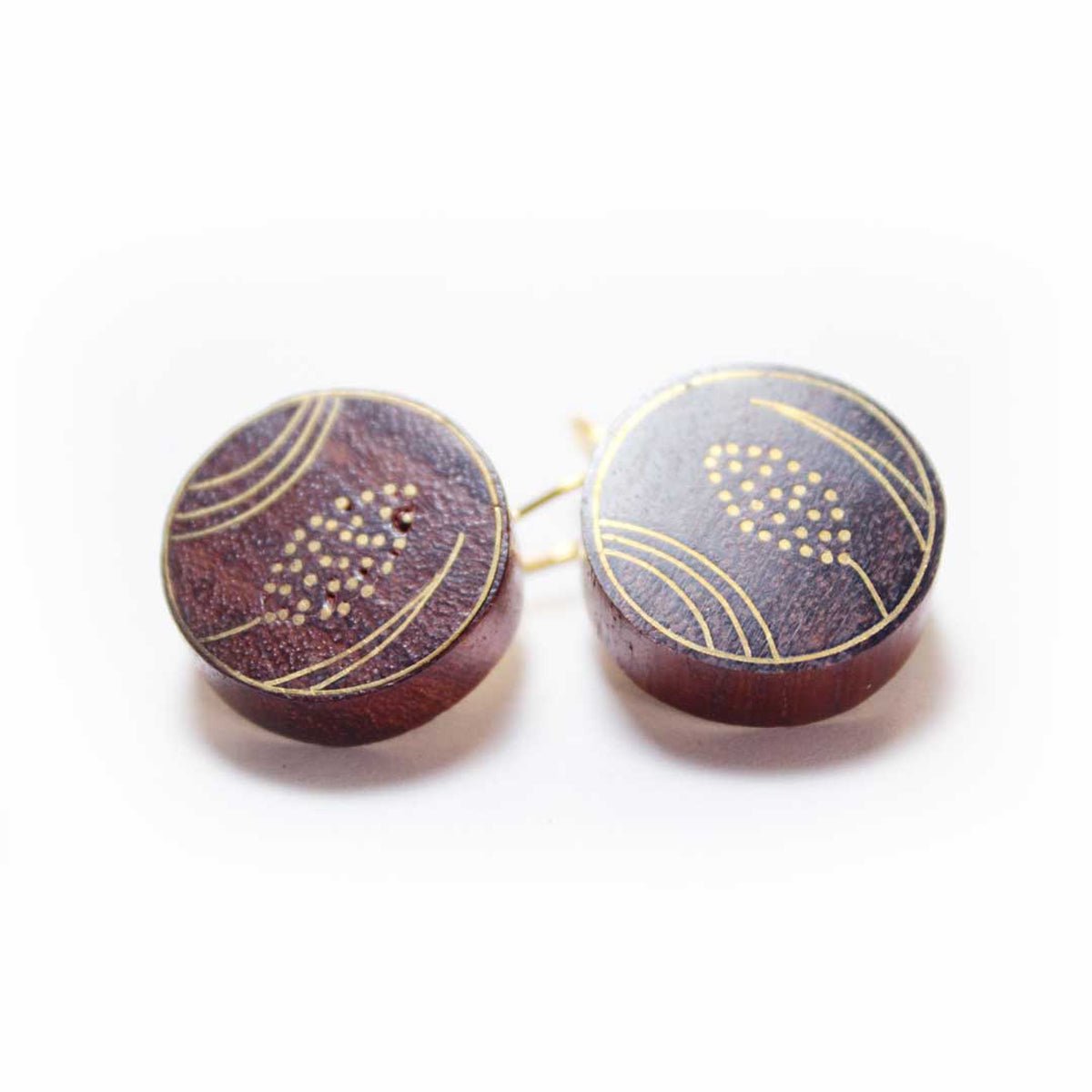 Floret Taarkashi Wooden Earring - Brass Inlay Craft – Jewellery on Brown Living™. SKU: UATRWJ005. Img 1.