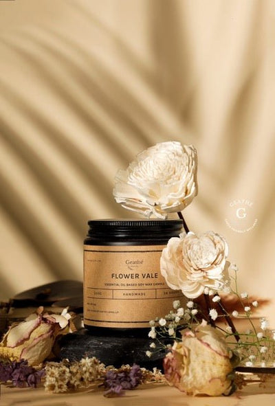 Flower Vale Essential Oil Soy Wax Scented Candle – Candles & Fragrances on Brown Living™. SKU: CNDFV001. Img 1.