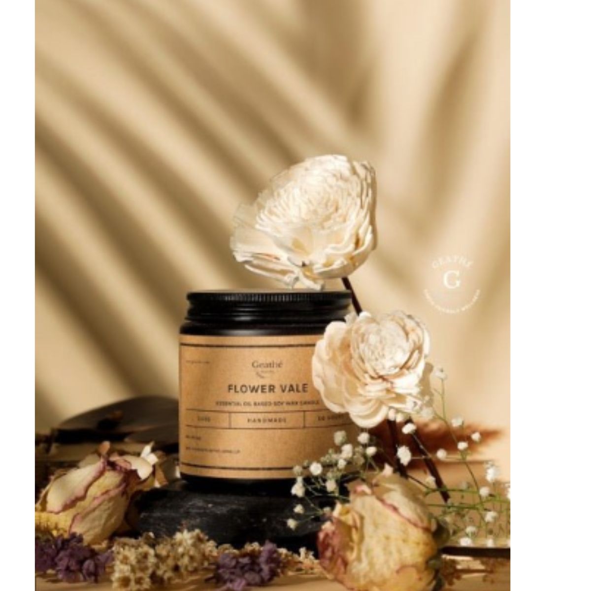 Flower Vale Essential Oil Soy Wax Scented Candle – Candles & Fragrances on Brown Living™. SKU: CNDFV001. Img 1.