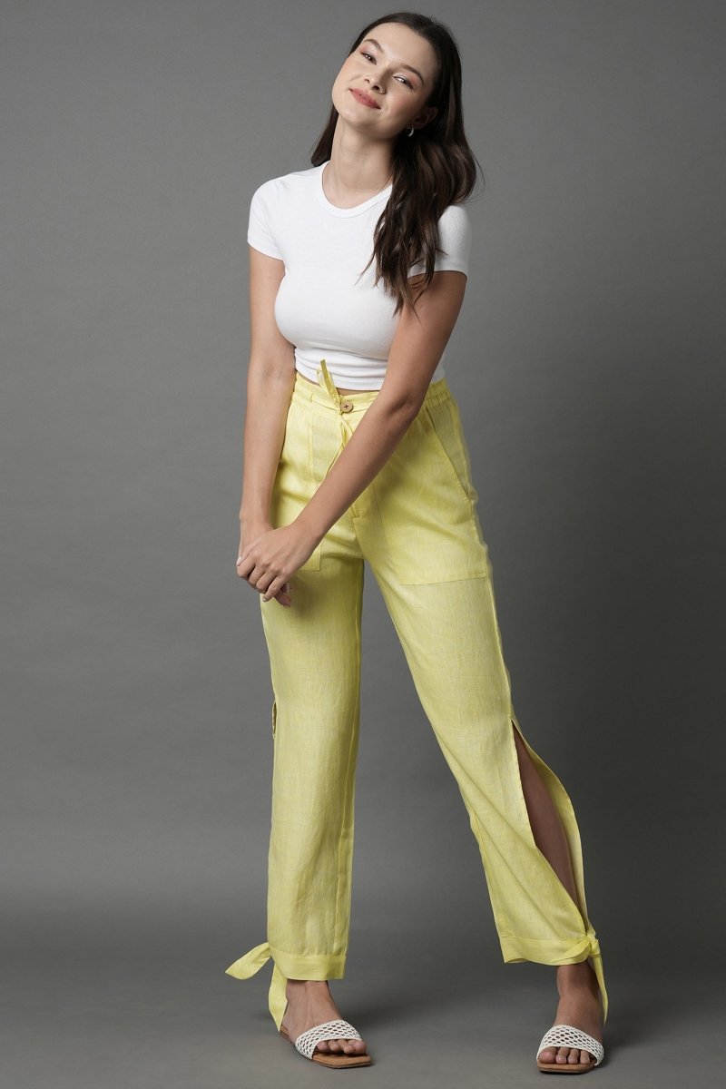 Flutter Tie up Pants - Yellow - 100% Hemp | Verified Sustainable Womens Pants on Brown Living™