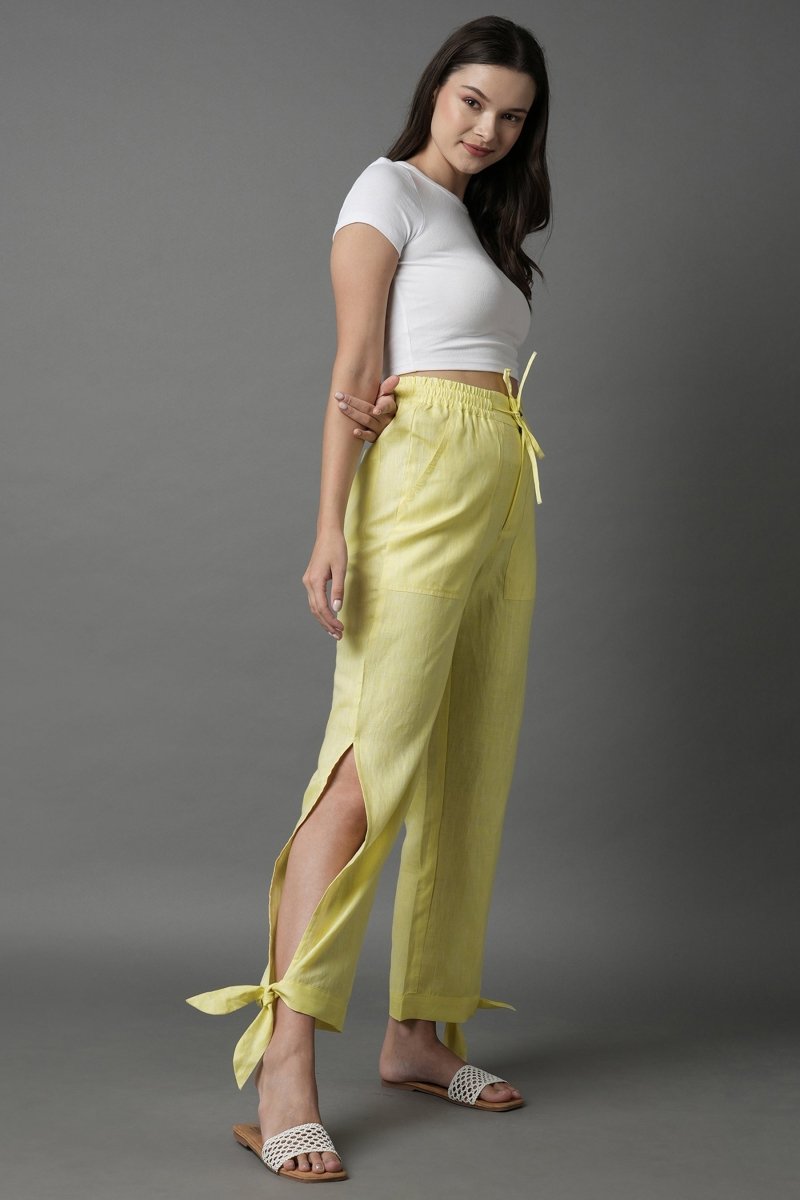 Flutter Tie up Pants - Yellow - 100% Hemp | Verified Sustainable Womens Pants on Brown Living™