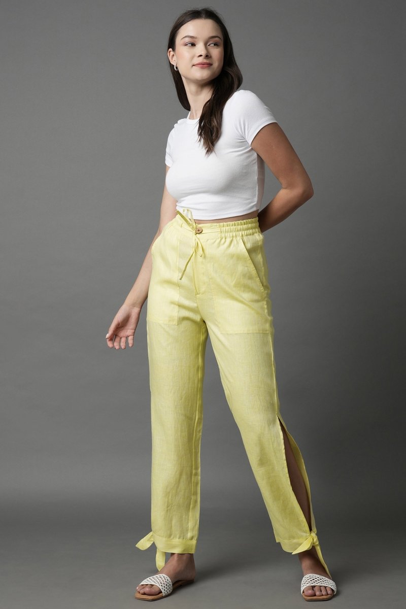 Flutter Tie up Pants - Yellow - 100% Hemp | Verified Sustainable Womens Pants on Brown Living™