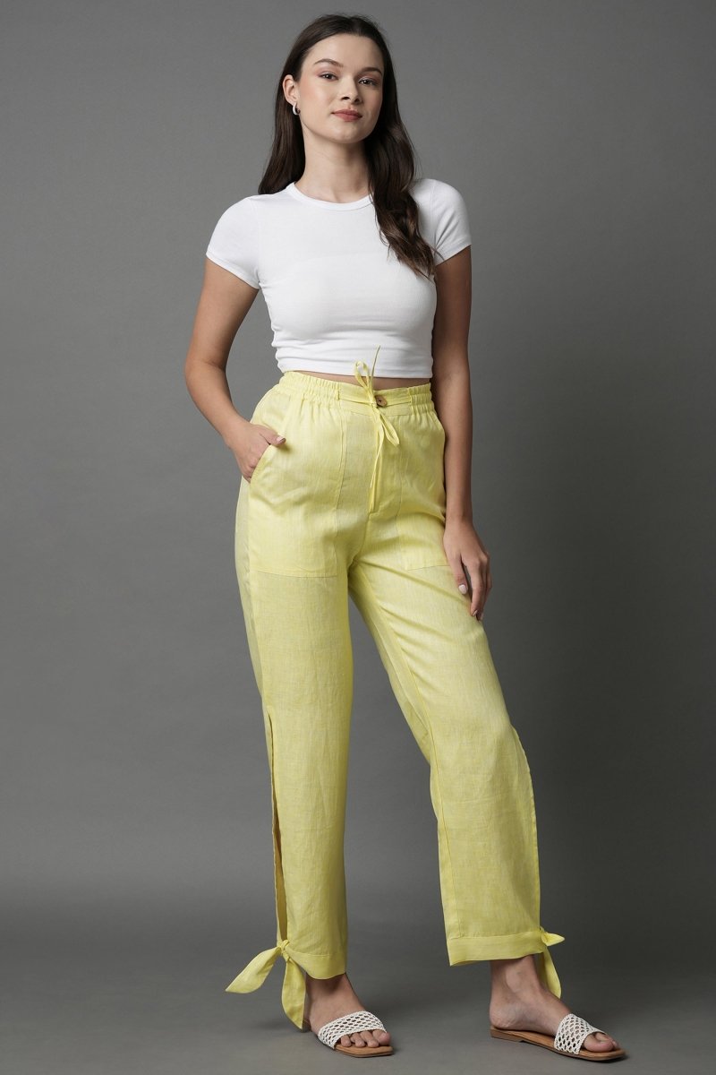 Flutter Tie up Pants - Yellow - 100% Hemp | Verified Sustainable Womens Pants on Brown Living™