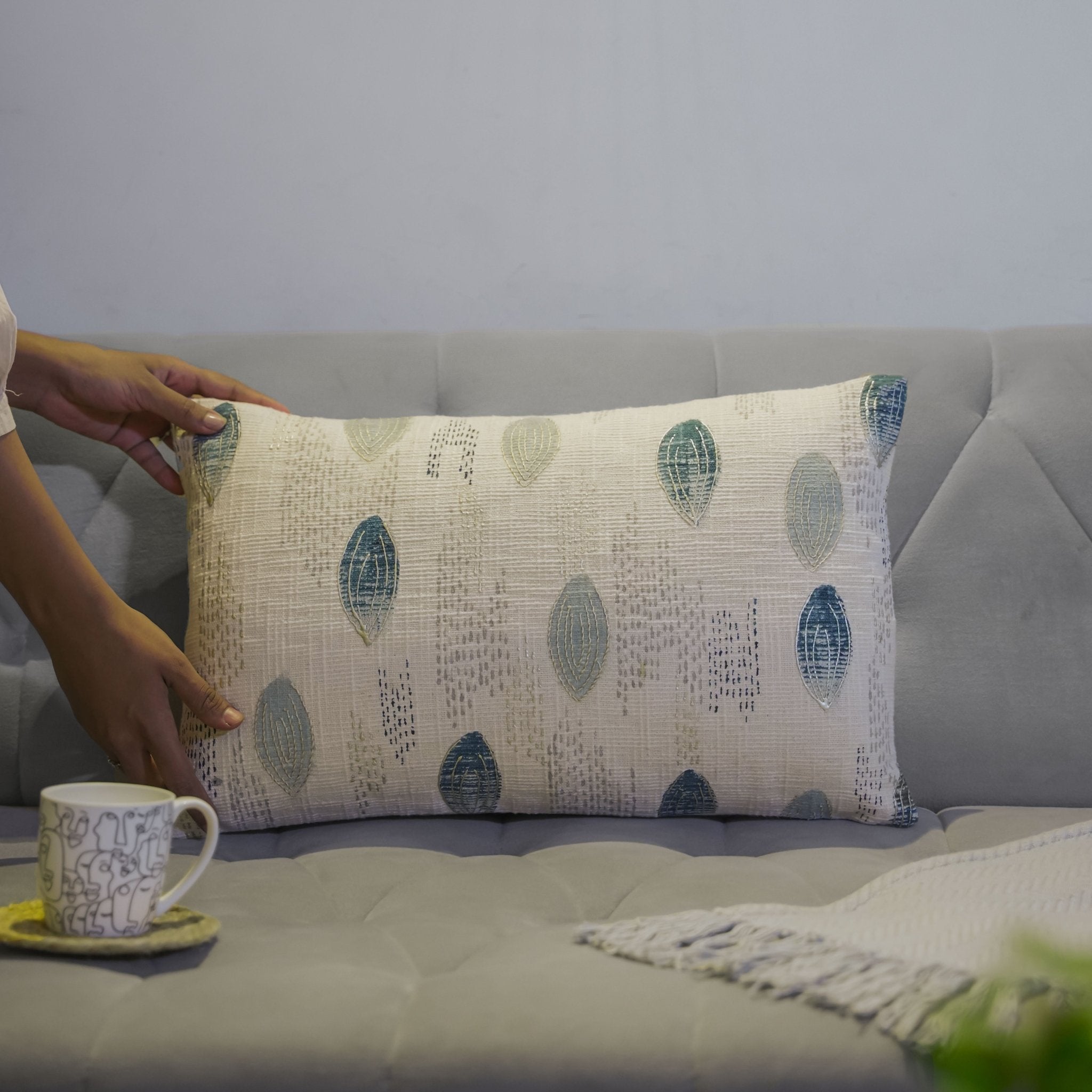 Foil Hand Painted Cotton Cushion Cover | Artistic Handmade Home Decor – Pillow on Brown Living™. SKU: ULCC010. Img 1.