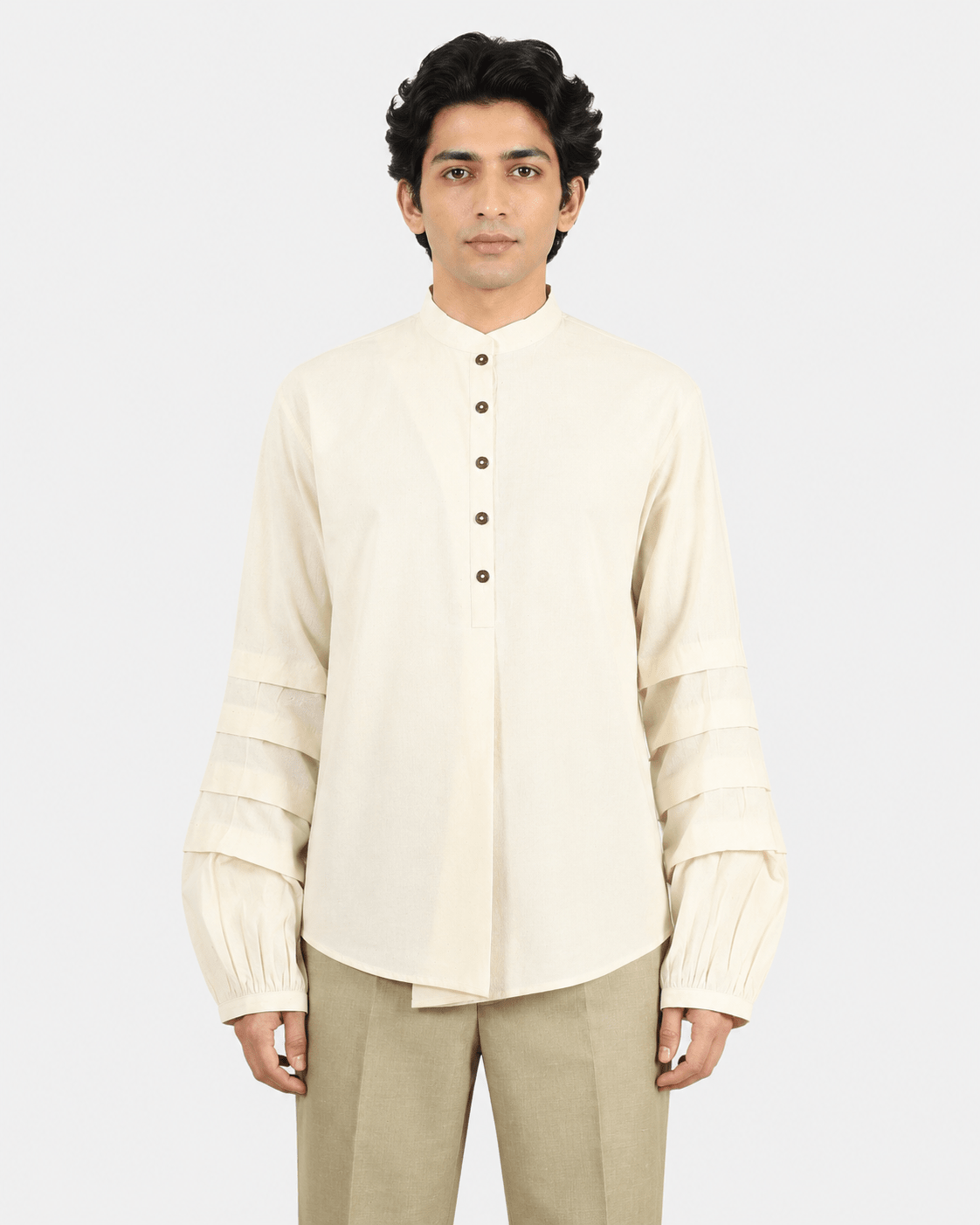 Foldline Sleeve Shirt – Modern Women's Shirt with Structured Sleeves – Womens Shirt on Brown Living™. SKU: ACB2026012. Img 4.
