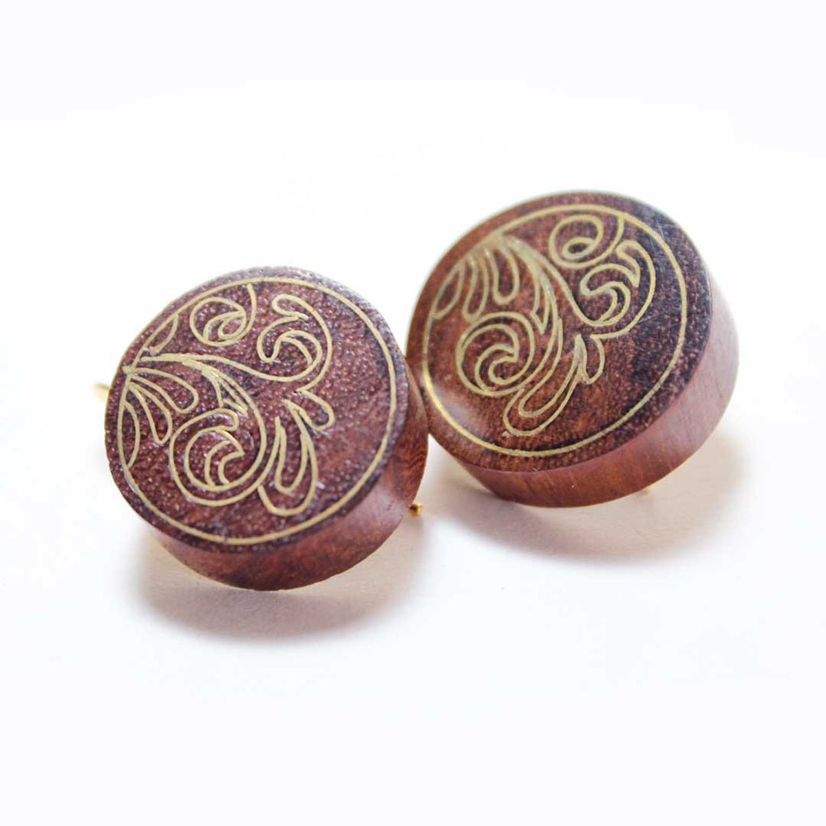 Folia Taarkashi Wooden Earrings – Brass Inlay Craft – Jewellery on Brown Living™. SKU: UATRWJ008. Img 1.