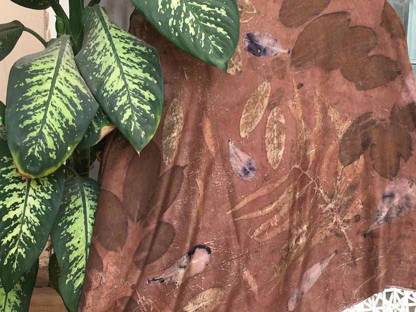 Forest Earth Eco Printed Pure Silk Scarf | Large Silk Scarf – Womens Scarf on Brown Living™. SKU: PS002. Img 3.