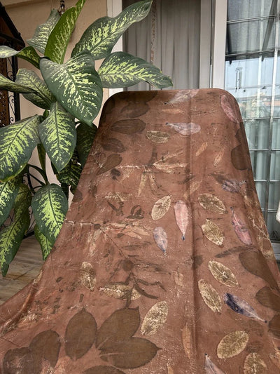 Forest Earth Eco Printed Pure Silk Scarf | Large Silk Scarf – Womens Scarf on Brown Living™. SKU: PS002. Img 1.