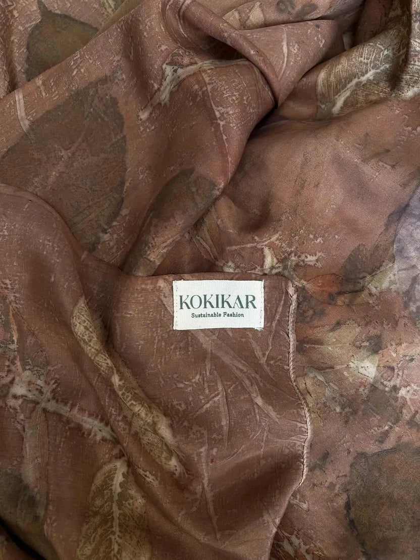 Forest Earth Eco Printed Pure Silk Scarf | Large Silk Scarf – Womens Scarf on Brown Living™. SKU: PS002. Img 4.
