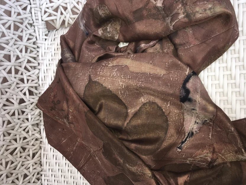 Forest Earth Eco Printed Pure Silk Scarf | Large Silk Scarf – Womens Scarf on Brown Living™. SKU: PS002. Img 5.