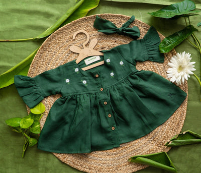 Forest Oasis Green Top for Girls Relaxed Fit – Kids Frocks & Dresses on Brown Living™. SKU: ARN008_0-3. Img 1.