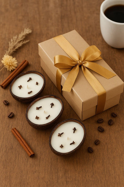 Fragrant Coconut Shell Candles | Eco - Friendly Handmade Natural Decor – Home Decor on Brown Living™. SKU: SN2562. Img 1.