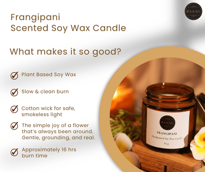 Frangipani Scented Soy Wax Candle – Natural & Long Lasting – Candles & Fragrances on Brown Living™. SKU: BGSC000010. Img 5.