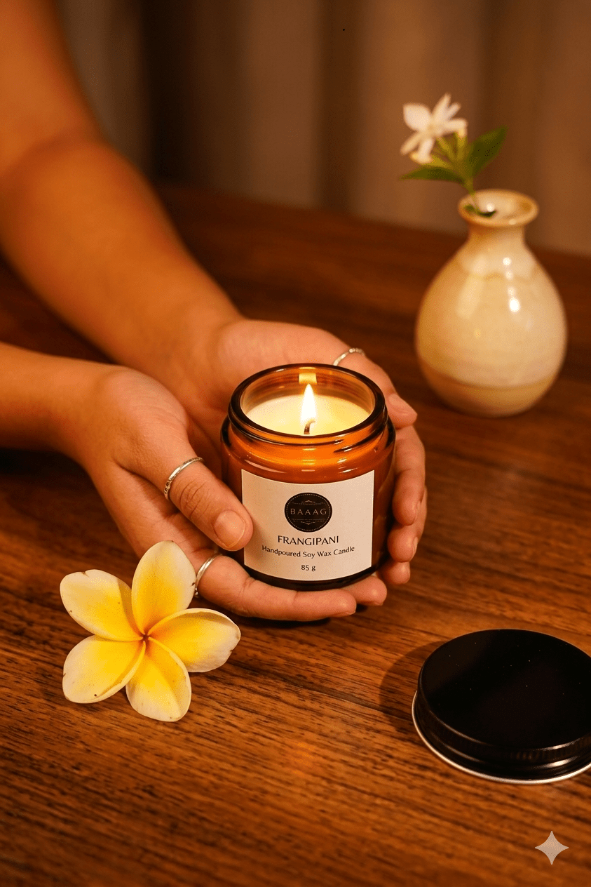 Frangipani Soy Candle - Natural Plumeria Floral Fragrance – Candles & Fragrances on Brown Living™. SKU: BGSC000010. Img 5.