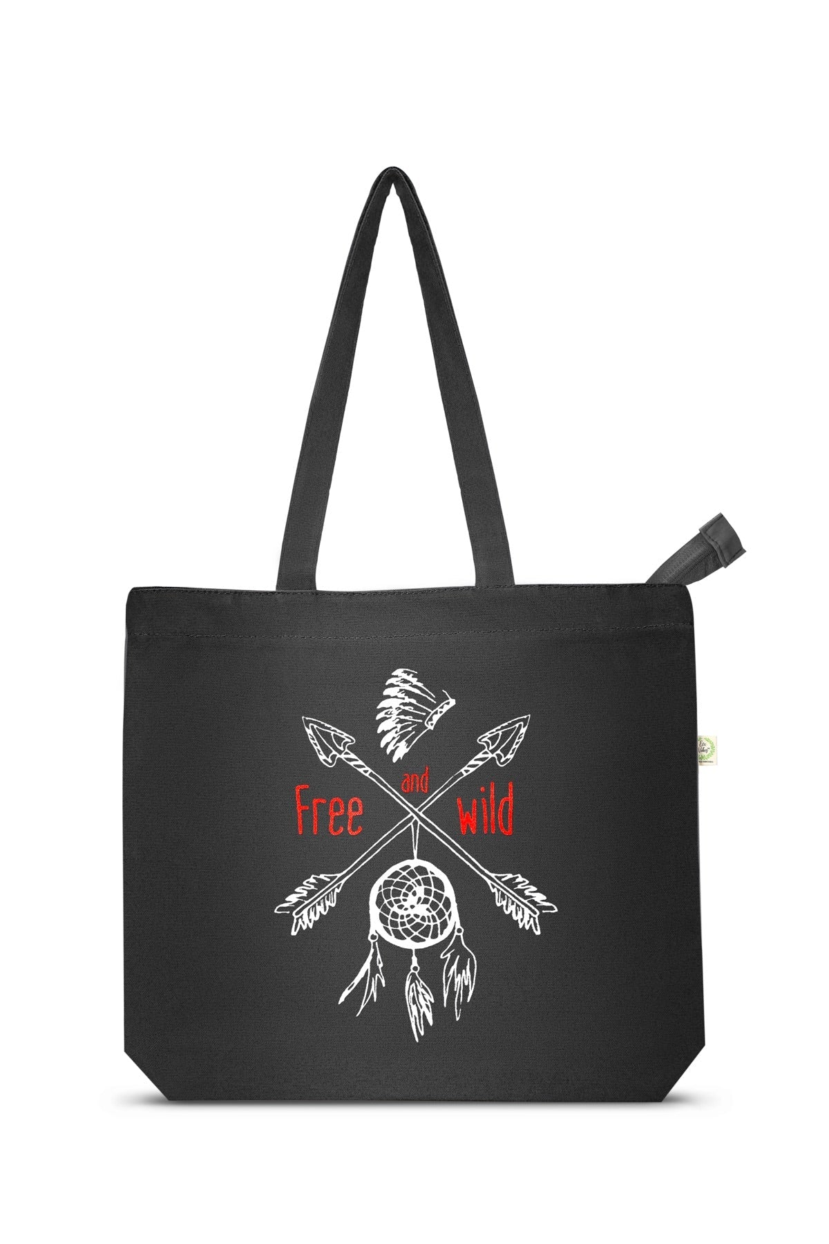 Free and Wild - Premium Cotton Canvas Tote Bag with Zip - Black | Verified Sustainable by Brown Living™