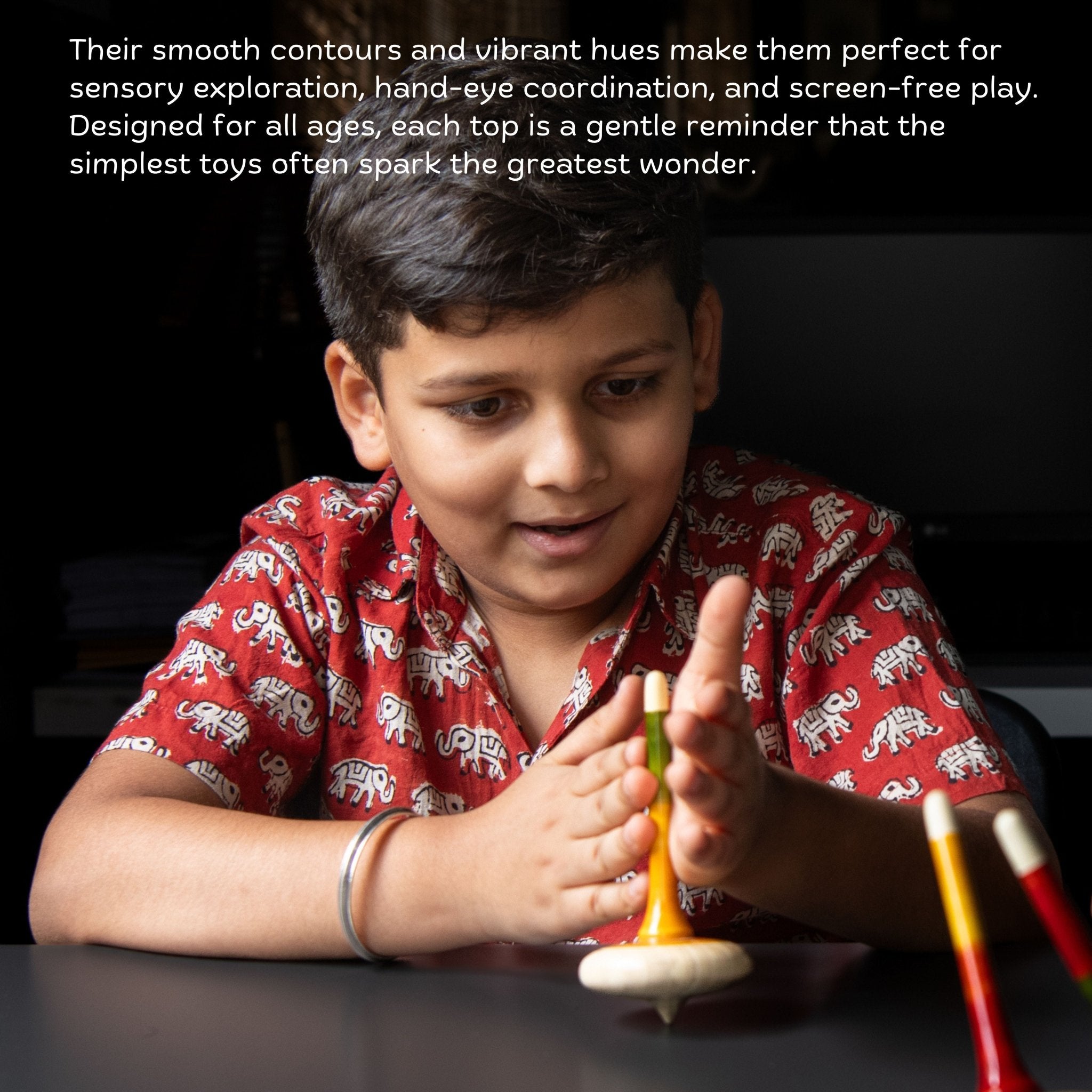 Freedom of Expression Handmade Wooden Spinning Tops (Set of 2) – Learning & Educational Toys on Brown Living™. SKU: TTOE004. Img 2.