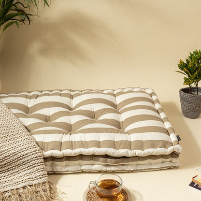 French Beige Stripe - Comfortable Eco - Friendly Floor Mattress | Verified Sustainable by Brown Living™