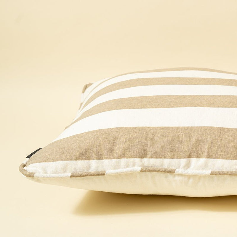 French Stripe Printed 100% Cotton Cushion Cover - Beige | Verified Sustainable Covers & Inserts on Brown Living™