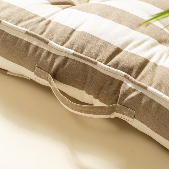 French Stripe Sustainable Floor Cushion - Beige | Verified Sustainable Covers & Inserts on Brown Living™