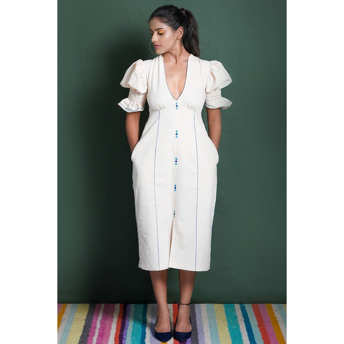 Freya Tea Length Dress | Elegant Midi Dress for Women | Timeless Style – Womens Dress on Brown Living™. SKU: DL0132XSn. Img 1.