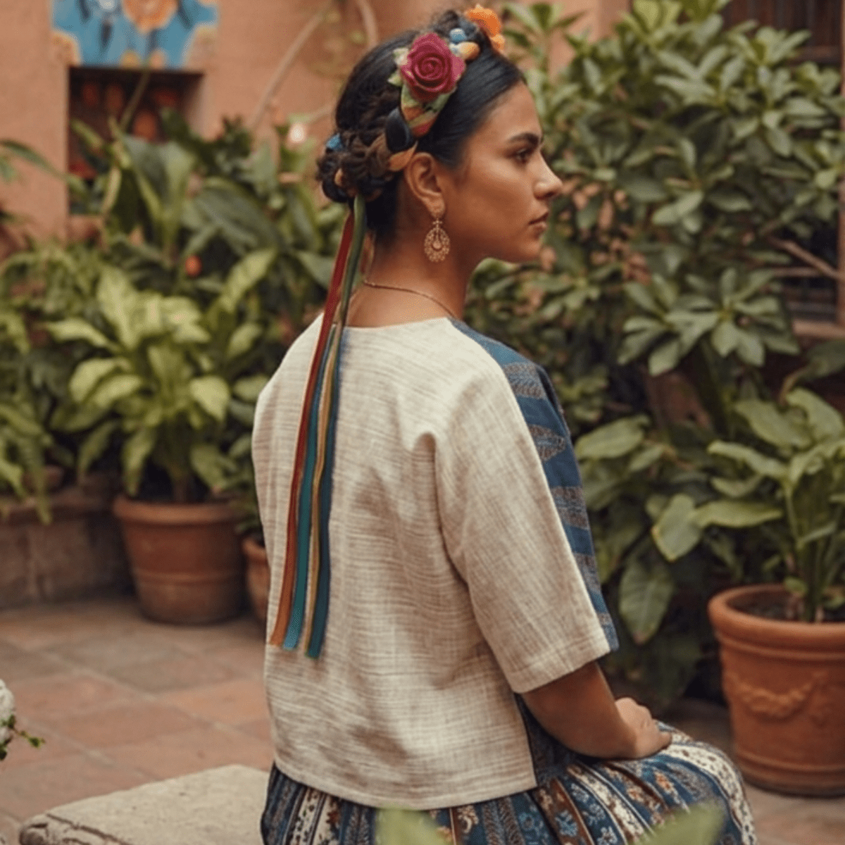 Frida Handwoven Khadi & Ajrakh Anti - Fit Top | Slow Fashion – Womens Top on Brown Living™. SKU: AS-WT-XS. Img 5.