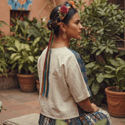 Frida Handwoven Khadi & Ajrakh Anti - Fit Top | Slow Fashion – Womens Top on Brown Living™. SKU: AS-WT-XS. Img 5.