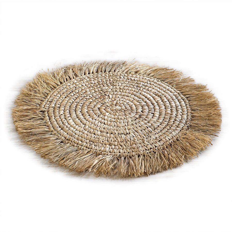 Fringe Natural Placemat – Handwoven Eco - Friendly Table Mat – Table Linens on Brown Living™. SKU: Bl - QA - FM. Img 3.