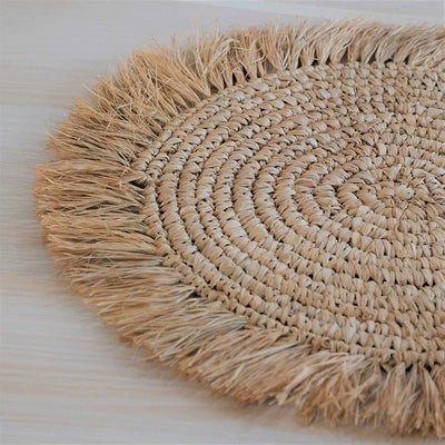 Fringe Natural Placemat – Handwoven Eco - Friendly Table Mat – Table Linens on Brown Living™. SKU: Bl - QA - FM. Img 2.
