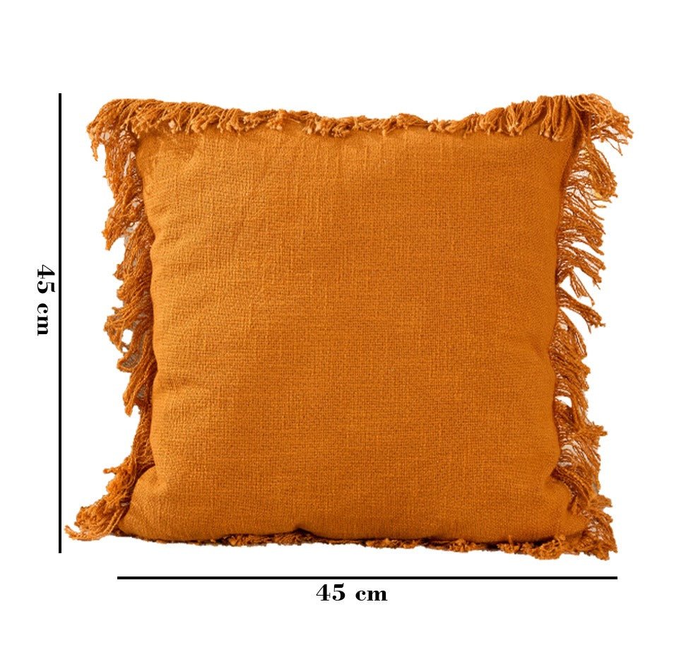Fringes Elegance Cotton Cushion | Textured Decorative Cushion – Pillow on Brown Living™. SKU: TEE-25762. Img 2.