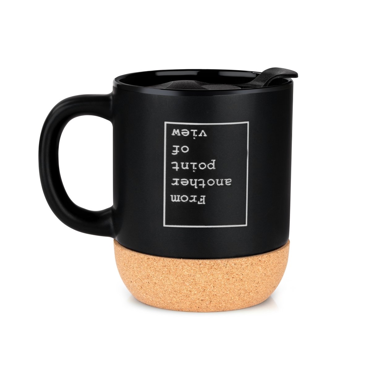 From Another Point Of View 250ml Ceramic Mug With Slide To Sip Lid Cork – Mugs by The Cork Studio available on Brown Living™. . SKU: TCS - 05. Img 1.