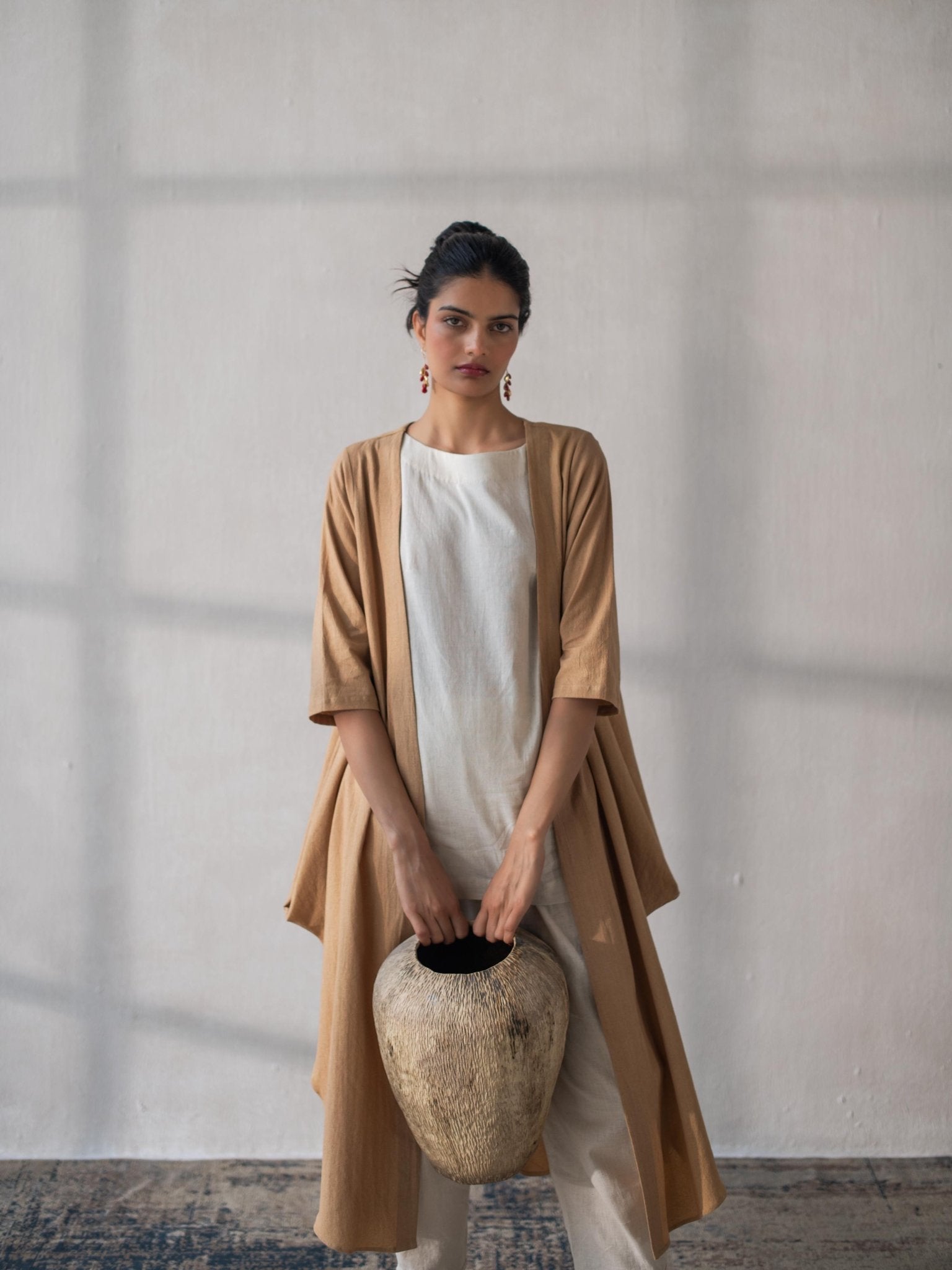 Front Open Cowl Kala Cotton Jacket | Stylish & Comfortable – Womens Jacket on Brown Living™. SKU: DCSS25L03S. Img 1.