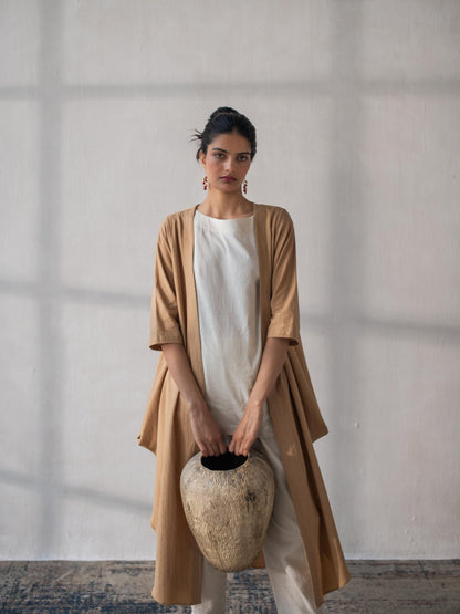 Front Open Cowl Kala Cotton Jacket | Stylish & Comfortable – Womens Jacket on Brown Living™. SKU: DCSS25L03S. Img 1.