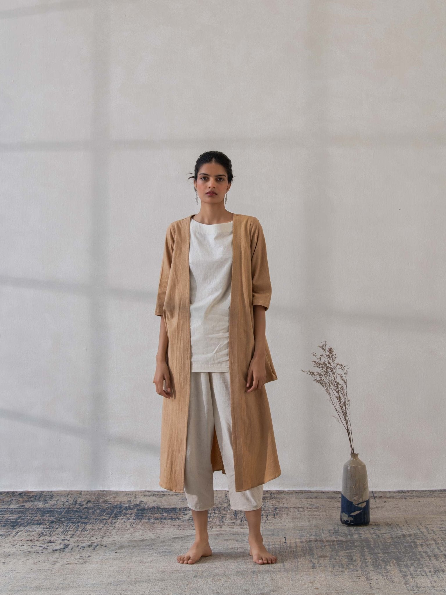 Front Open Cowl Kala Cotton Jacket | Stylish & Comfortable – Womens Jacket on Brown Living™. SKU: DCSS25L03S. Img 3.