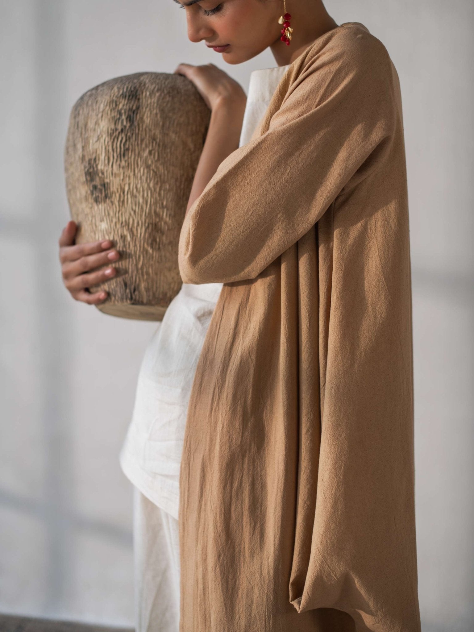 Front Open Cowl Kala Cotton Jacket | Stylish & Comfortable – Womens Jacket on Brown Living™. SKU: DCSS25L03S. Img 2.